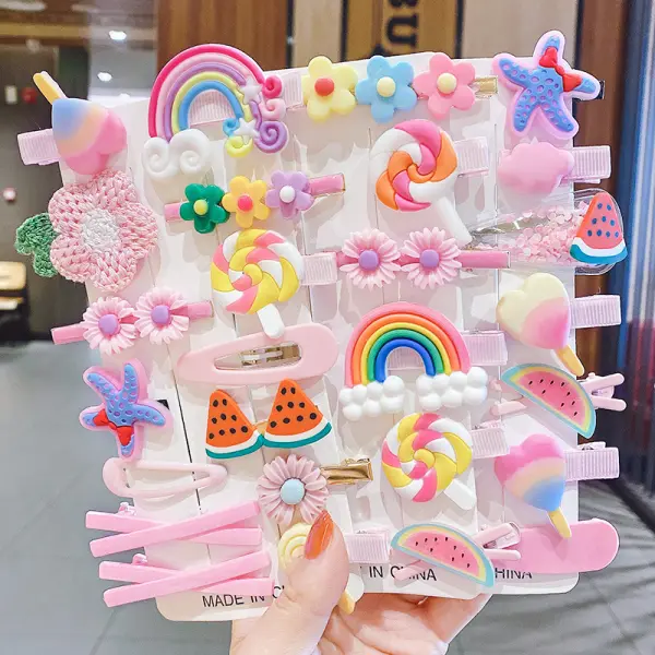 14-piece Girl Cute Flower Rainbow Unicorn Cartoon Hair Clips Set - 5402 - Popopieshop.com 