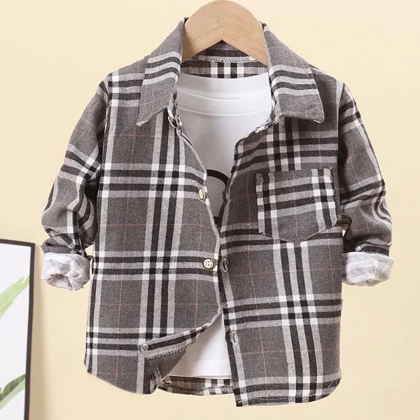 【18M-7Y】Boys Multicolor Plaid Long Sleeve Shirt (Only Shirt) - Popopieshop.com 