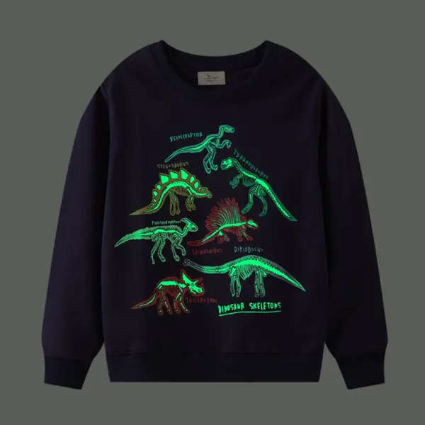 【18M-7Y】Boys Casual Cartoon Dinosaur Print Luminous Pattern Dark Blue Sweatshirt - Popopieshop.com 