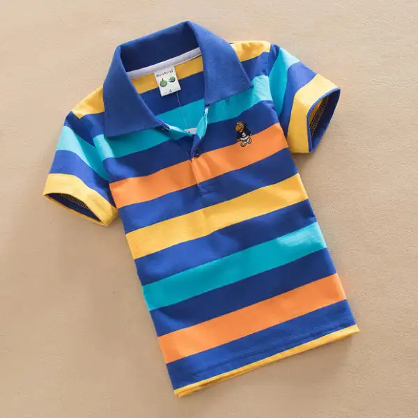 【18-13Y】Boy Leisure Colorful Striped Short Sleeve Polo Tee - Popopieshop.com 