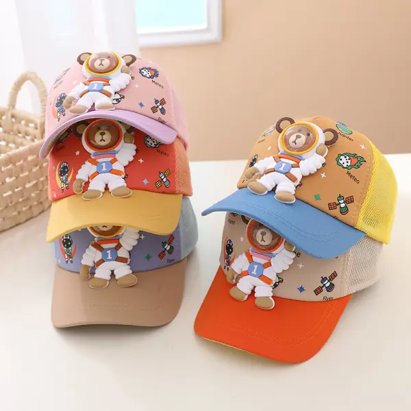 【1Y-5Y】Kids Cute Cartoon Print Bear Astronaut Cap Sun Hat - 5203 - Popopieshop.com 