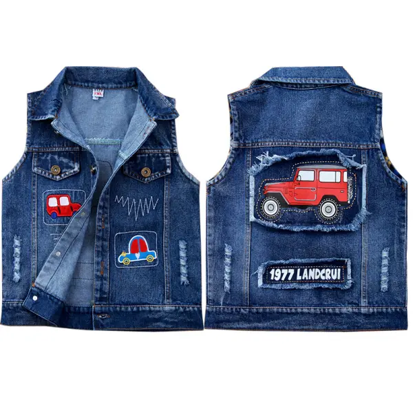 【18M-8Y】Boy Cartoon Print Denim Vest - Popopieshop.com 