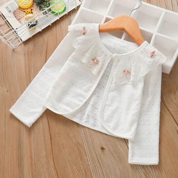 【18M-7Y】 Girls Sweet Flowers Lace Collar Long Sleeve Cardigan Only $14.99 - Popopieshop.com 