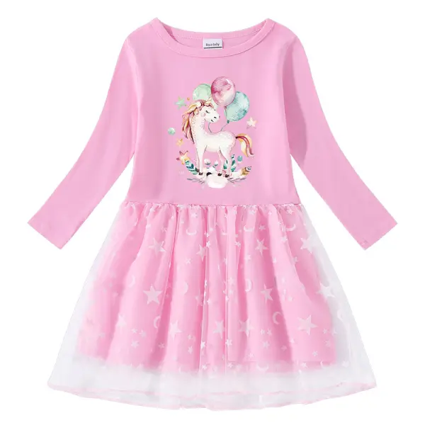 【18M-8Y】Girls Unicorn Print Long Sleeve Dress Only $20.99 - Popopieshop.com 
