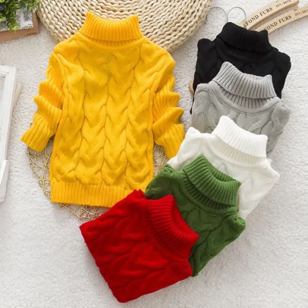 【12M-8Y】Toddler Kids Fashion Solid Color Long Sleeve Funnel Neck Sweater - Popopieshop.com 
