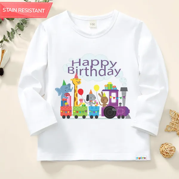 【12M-9Y】Toddler Kid Birthday Letters And Animals Print Cotton Stain Resistant Long Sleeve T-shirt - Popopieshop.com 
