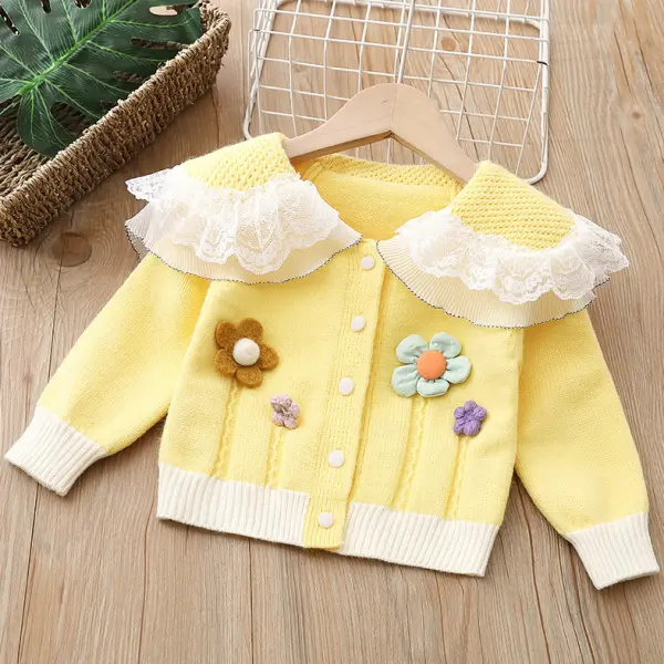 【12M-5Y】Toddler Girl Cute Flower Embroidered Lace Collar Sweater Cardigan Only $26.99 - Popopieshop.com 