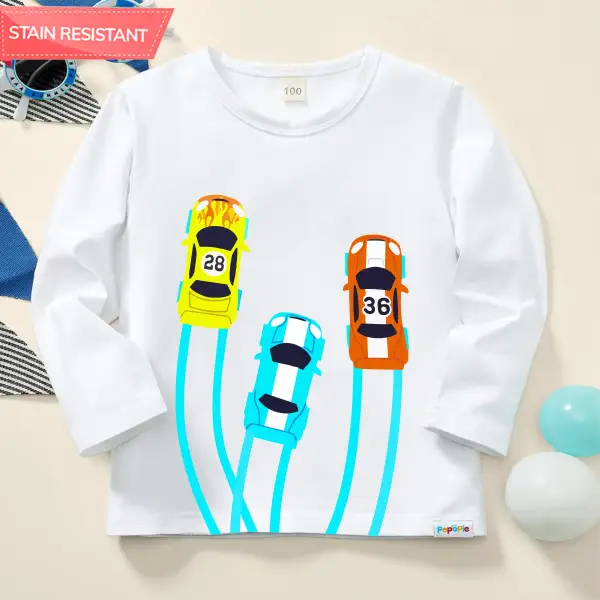 【12M-9Y】Boy Cotton Stain Resistant Car Print Long Sleeve Tee Only $15.99 - Popopieshop.com 