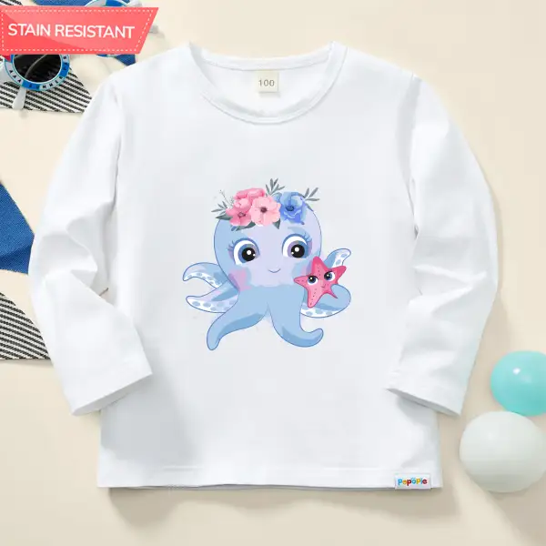 【12M-9Y】Girl Cotton Stain Resistant Christmas Cartoon Print Long Sleeve Tee - Popopieshop.com 