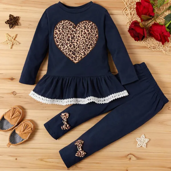 【18M-7Y】2-piece Girls Leopard Embroidered Long Sleeve T-shirt And Leggings Set - 34485 - Popopieshop.com 