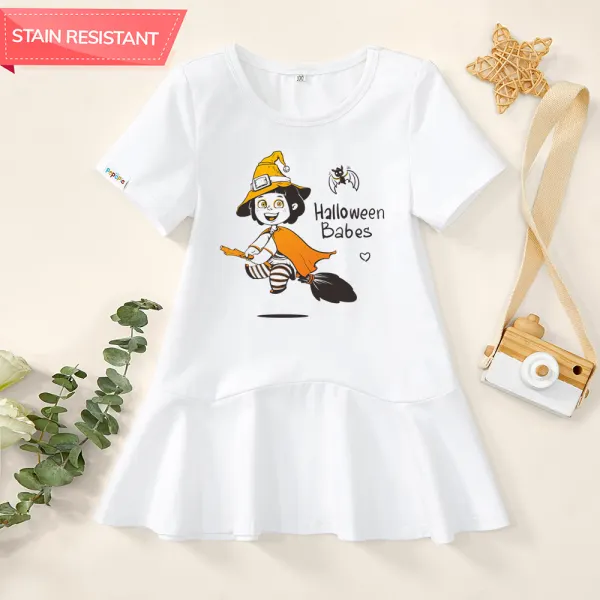 【18M-9Y】Girl Stain Resistant Cotton Halloween Print Short-sleeve Dress - 7341 - Popopieshop.com 