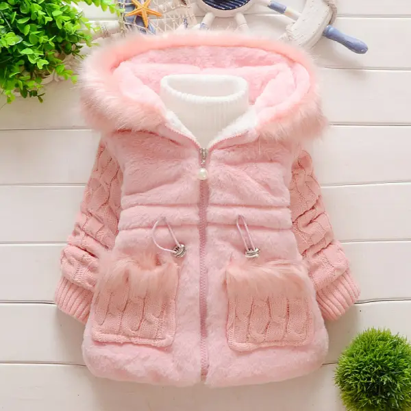 【12M-4Y】Girls Faux Fur Thick Hooded Jacket - 3163 - Popopieshop.com 