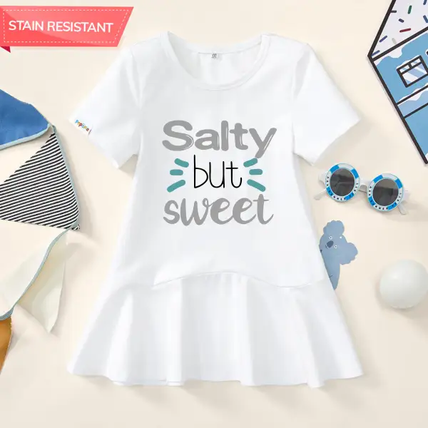 【18M-9Y】Girl Stain Resistant Cotton Letter Print Short-sleeve Dress Only $19.99 - Popopieshop.com 
