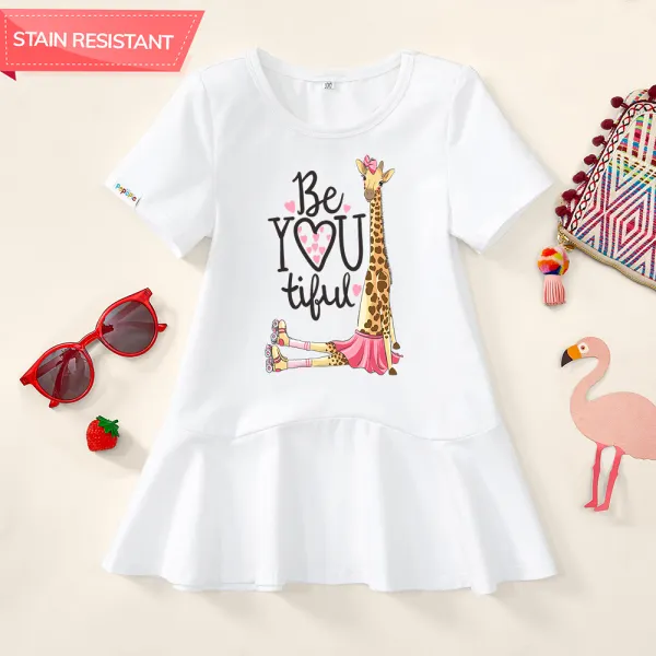 【18M-9Y】Girl Stain Resistant Cotton Giraffe Print Short-sleeve Dress Only $19.99 - Popopieshop.com 