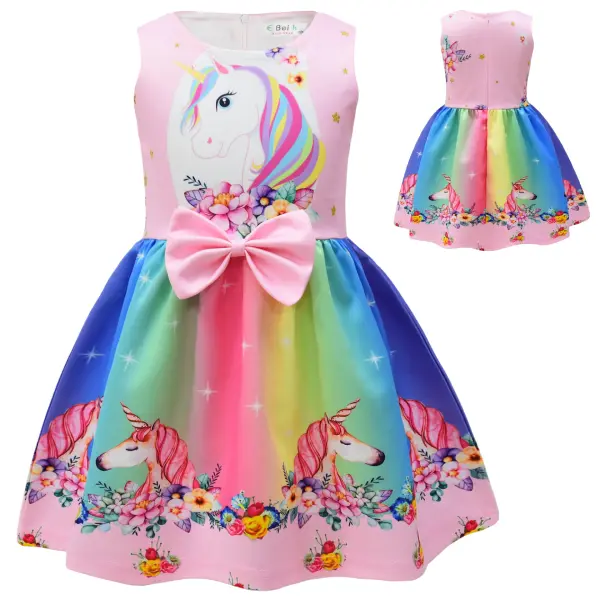 【2Y-9Y】Girls Pink Rainbow Unicorn Sleeveless Dress - 33225 Only $19.99 - Popopieshop.com 