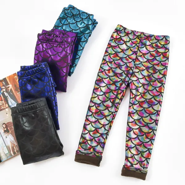 【2Y-11Y】Girls Mermaid Print Fleece Leggings - Popopieshop.com 