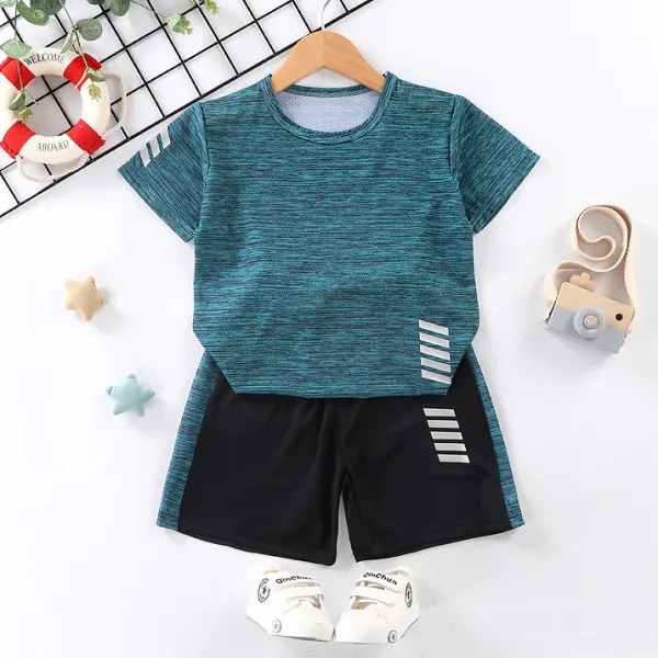 【18M-13Y】2-piece Boys Casual Sports Round Neck Short Sleeve T-shirt And Shorts Set - Popopieshop.com 