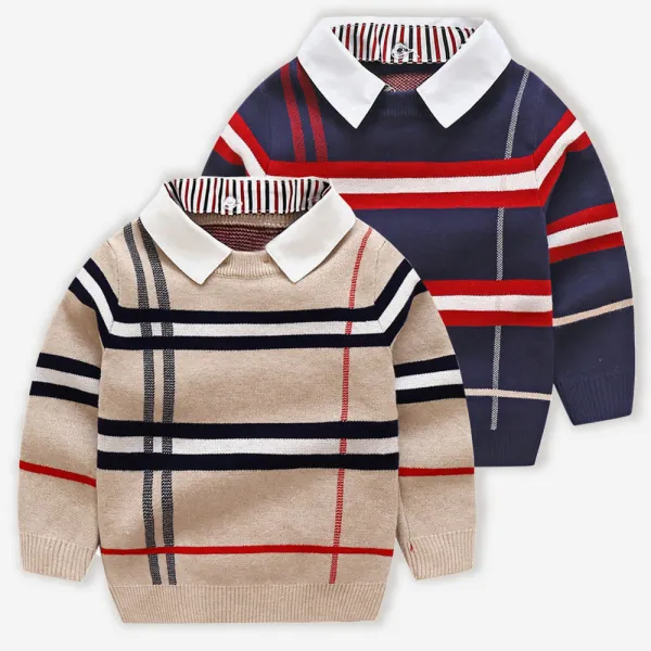【18M-9Y】Boys Classic Plaid Long Sleeve Sweater - 4133 - Popopieshop.com 