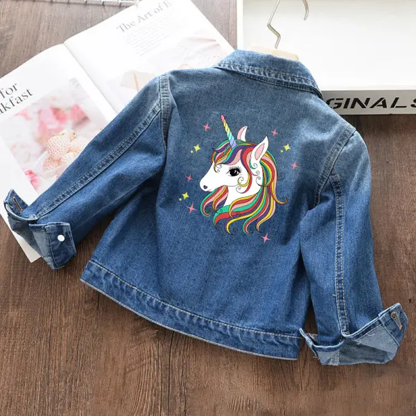 【18M-11Y】Girls Fashion Unicorn Print Blue Denim Jacket - 3142 - Popopieshop.com 