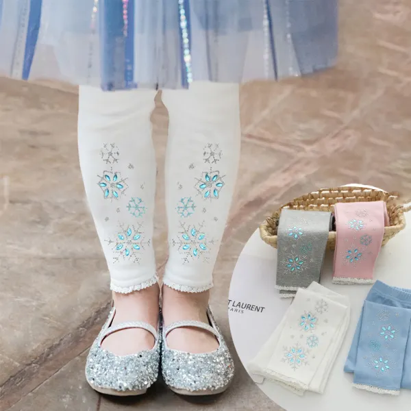 【2Y-9Y】Girls Cotton Snowflake Rhinestone Leggings - Popopieshop.com 