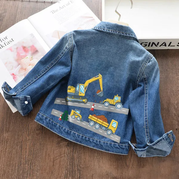 【18M-11Y】Boys Fashion Excavator Print Blue Denim Jacket - 3142 - Popopie.com 