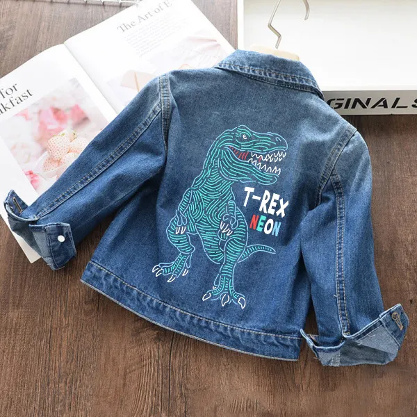 【18M-11Y】Boys Fashion Dinosaur And Letter Print Blue Denim Jacket - 3142 - Popopieshop.com 