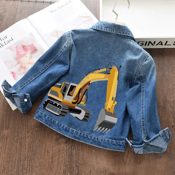 【18M-11Y】Boys Fashion Excavator Print Blue Denim Jacket - Popopieshop.com 