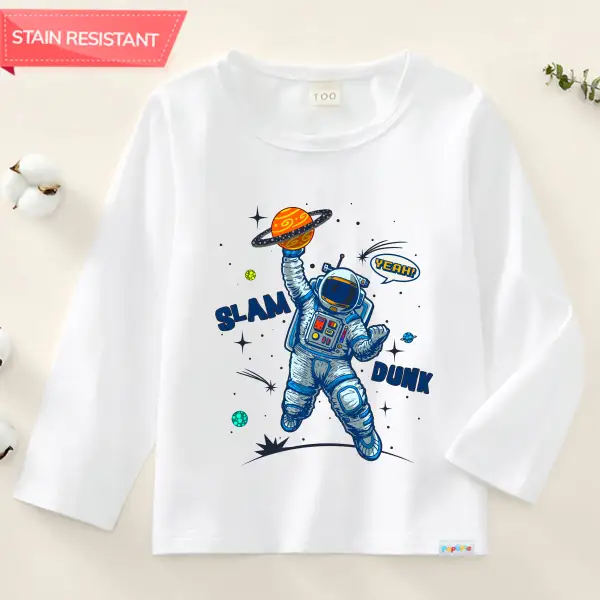 【12M-9Y】Boy Astronaut Print Cotton Stain Resistant Long Sleeve T-shirt - Popopieshop.com 