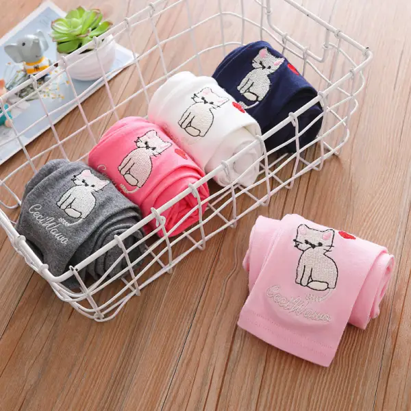 【18M-7Y】Girls Multicolor Cat Embroidered Leggings - Popopieshop.com 