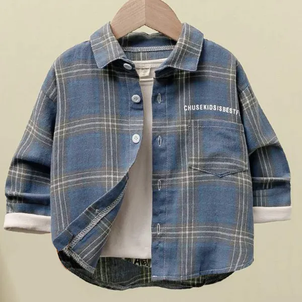 【18M-11Y】Boys Plaid Long Sleeve Shirt（Shirt Only） - Popopieshop.com 