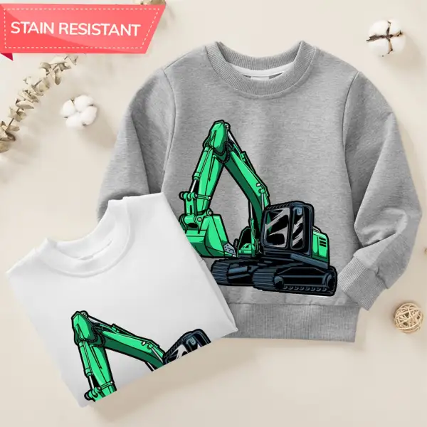【12M-9Y】Boy Cotton Stain Resistant Excavator Print Long Sleeve Sweatshirt - Popopieshop.com 