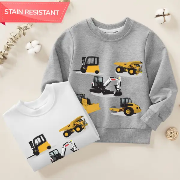 【12M-9Y】Boy Cotton Stain Resistant Excavator Print Long Sleeve Sweatshirt - Popopieshop.com 