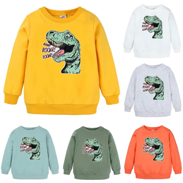 【18M-9Y】Boys Fashion Dinosaur Print Round Neck Long Sleeve Sweatshirt - Popopieshop.com 