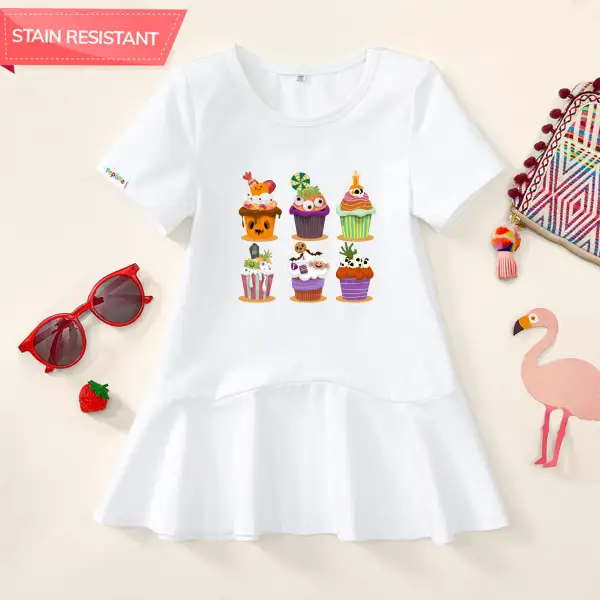 【18M-9Y】Girl Stain Resistant Cotton Halloween Print Short-sleeve Dress - Popopieshop.com 