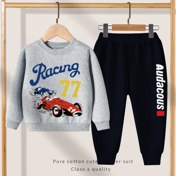 【2Y-13Y】Boy Cute Car Print Sweatshirt And Pants Set - Popopieshop.com 