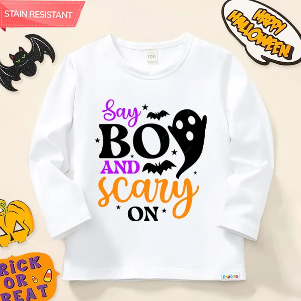 【12M-9Y】Kids Halloween Letter Print Cotton Stain Resistant Long Sleeve T-shirt - Popopieshop.com 