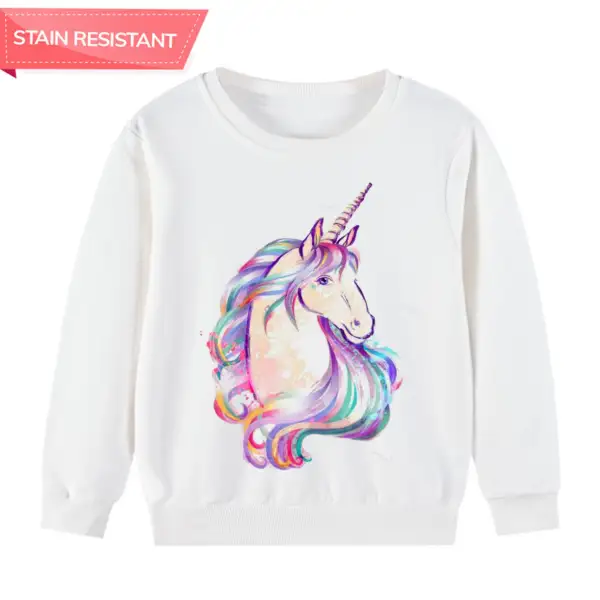 【12M-9Y】Girl Cotton Stain Resistant Unicorn Print Long Sleeve Sweatshirt Only $20.99 - Popopieshop.com 