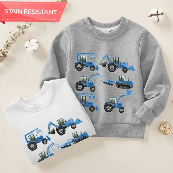 【12M-9Y】Boy Cotton Stain Resistant Excavator Print Long Sleeve Sweatshirt - Popopieshop.com 