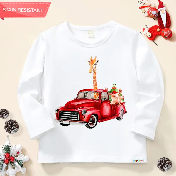 【12M-9Y】Girl Cotton Stain Resistant Giraffe Print Long Sleeve Tee Only $15.99 - Popopieshop.com 