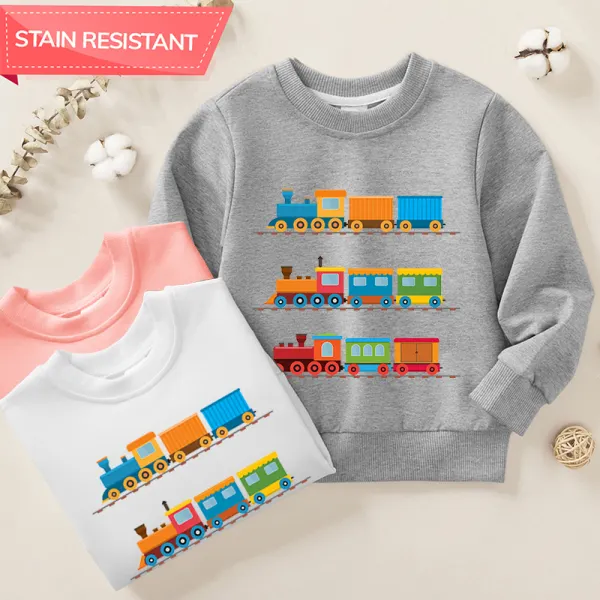 【12M-9Y】Boys And Girls Train Print Cotton Stain Resistant Long Sleeve Sweatshirt - 7204 - Popopieshop.com 