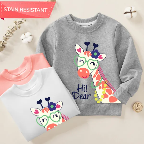 【12M-9Y】Girl Giraffe Print Cotton Stain Resistant Long Sleeve Sweatshirt - 7120 - Popopieshop.com 