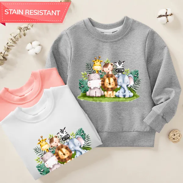 【12M-9Y】Kids Cartoon Animal Print Cotton Stain Resistant Long Sleeve Sweatshirt - Popopieshop.com 