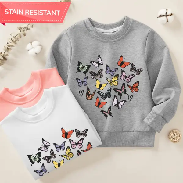 【12M-9Y】Girl Cotton Stain Resistant Butterfly Print Long Sleeve Sweatshirt - Popopieshop.com 