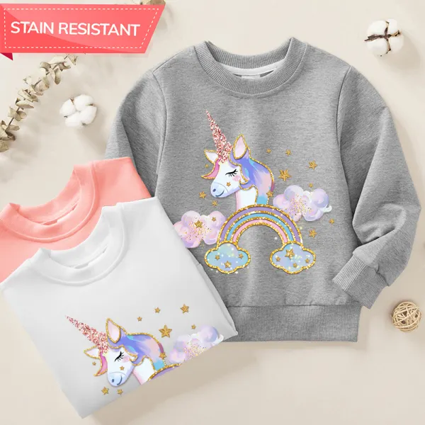 【12M-9Y】Girl Cotton Stain Resistant Unicorn Print Long Sleeve Sweatshirt - 7123 - Popopieshop.com 