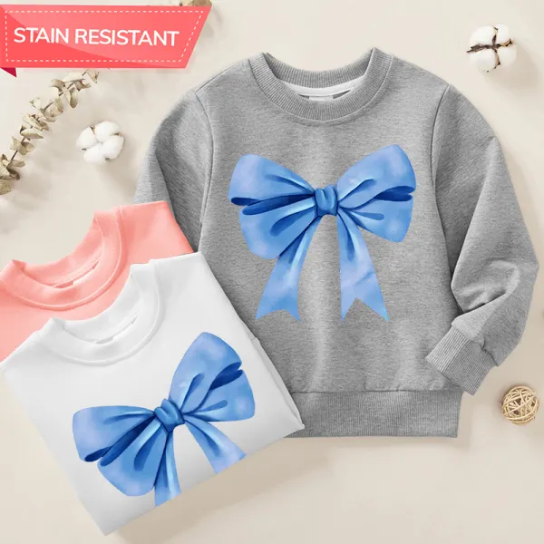 【12M-9Y】Girls Cotton Stain Resistant Bow Print Long Sleeve Sweatshirt - Popopieshop.com 