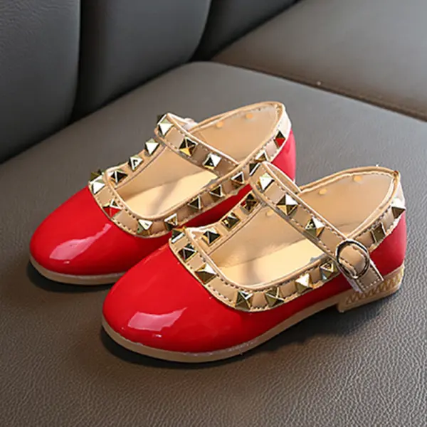 Girls Classic Patent Leather Studded Flats - 001 - Popopieshop.com 