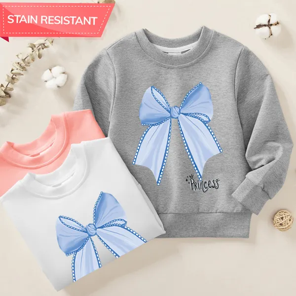 【12M-9Y】Girl Bow Print Cotton Stain Resistant Long Sleeve Sweatshirt - 7166 - Popopieshop.com 
