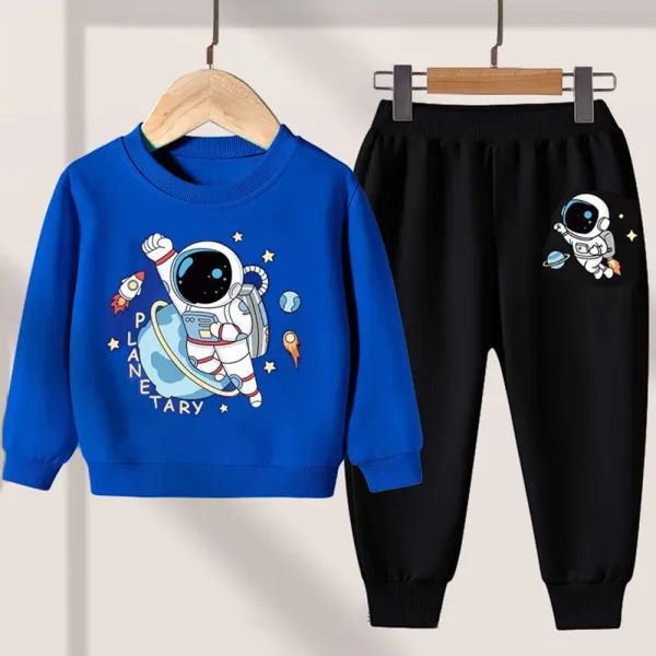 【18M-11Y】2-piece Boys Astronaut Print Long Sleeve Sweatshirt And Pants Set - Popopieshop.com 