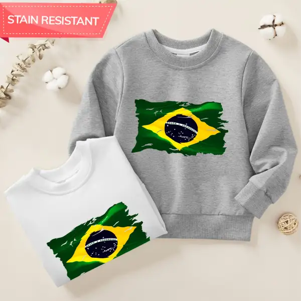 【12M-9Y】Unisex Cotton Stain Resistant World Cup Brazil Flag Print Long Sleeve Sweatshirt - Popopieshop.com 