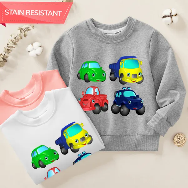 【12M-9Y】Unisex Kids Cotton Stain Resistant Car Print Long Sleeve Sweatshirt - Popopieshop.com 